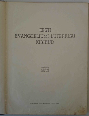Книга EESTI EV.LUT. USU KIRIKUD 1939 a.